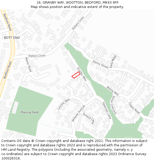 16, GRANBY WAY, WOOTTON, BEDFORD, MK43 9FP: Location map and indicative extent of plot