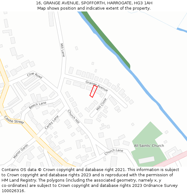 16, GRANGE AVENUE, SPOFFORTH, HARROGATE, HG3 1AH: Location map and indicative extent of plot