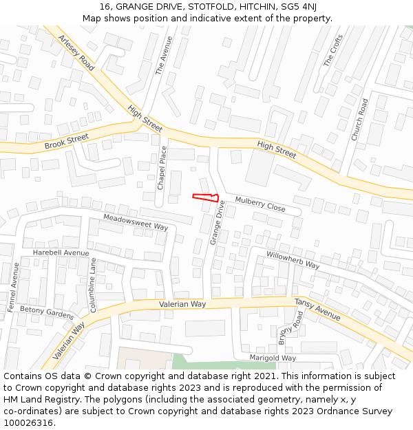 16, GRANGE DRIVE, STOTFOLD, HITCHIN, SG5 4NJ: Location map and indicative extent of plot