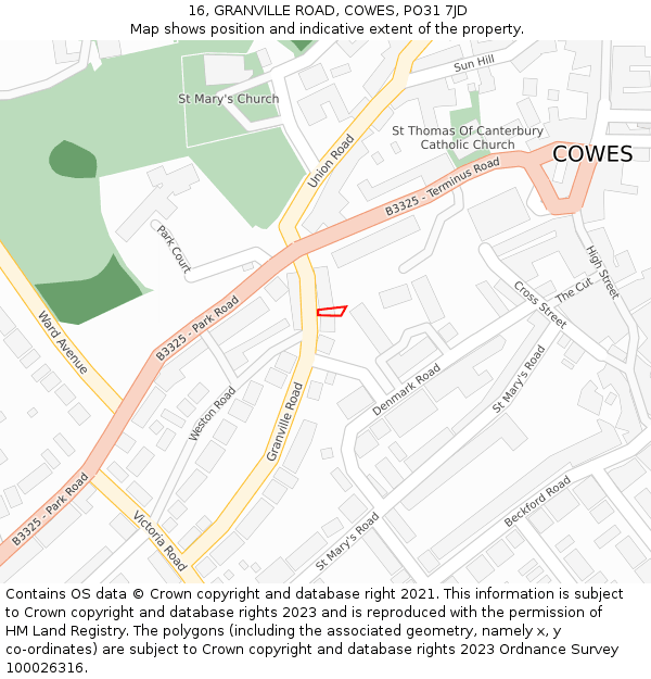 16, GRANVILLE ROAD, COWES, PO31 7JD: Location map and indicative extent of plot