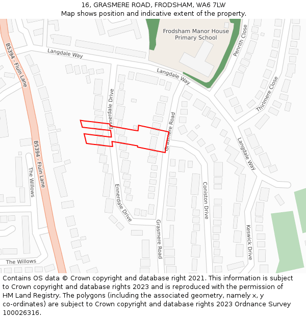 16, GRASMERE ROAD, FRODSHAM, WA6 7LW: Location map and indicative extent of plot