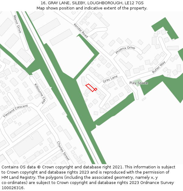 16, GRAY LANE, SILEBY, LOUGHBOROUGH, LE12 7GS: Location map and indicative extent of plot