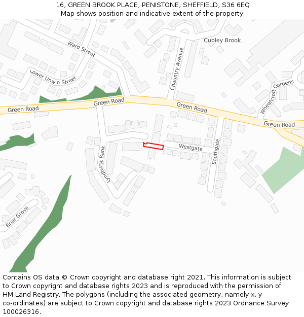 16, GREEN BROOK PLACE, PENISTONE, SHEFFIELD, S36 6EQ: Location map and indicative extent of plot