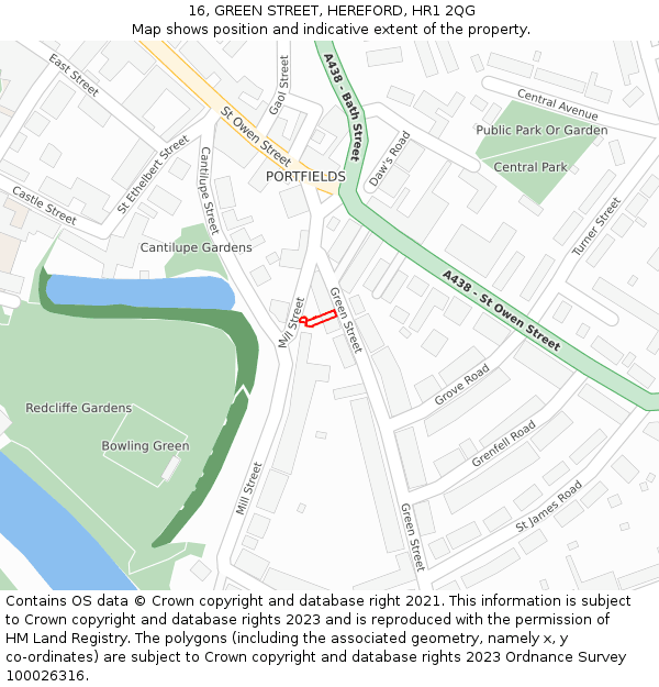 16, GREEN STREET, HEREFORD, HR1 2QG: Location map and indicative extent of plot