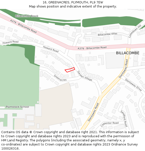 16, GREENACRES, PLYMOUTH, PL9 7EW: Location map and indicative extent of plot