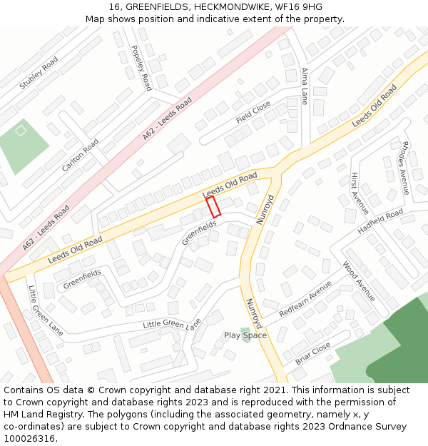 16, GREENFIELDS, HECKMONDWIKE, WF16 9HG: Location map and indicative extent of plot