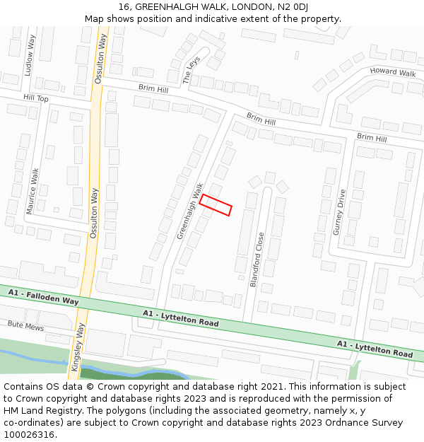 16, GREENHALGH WALK, LONDON, N2 0DJ: Location map and indicative extent of plot