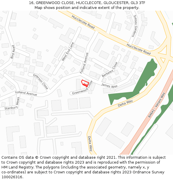 16, GREENWOOD CLOSE, HUCCLECOTE, GLOUCESTER, GL3 3TF: Location map and indicative extent of plot