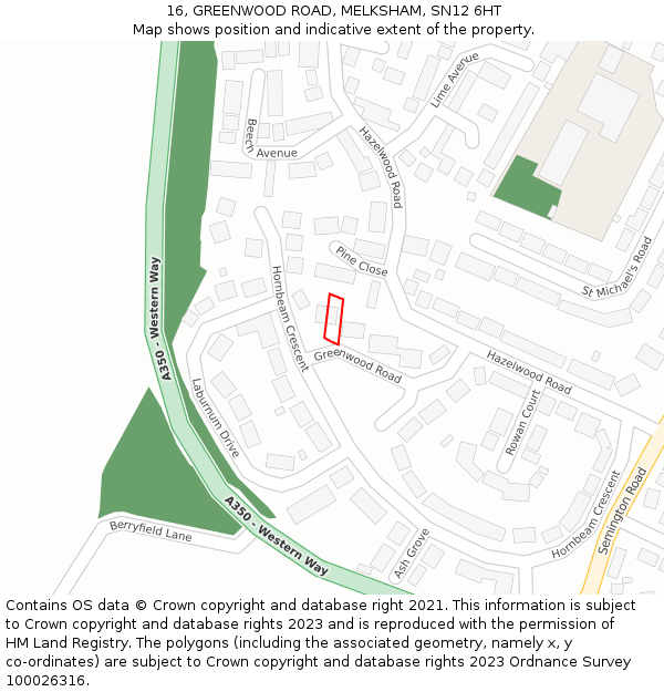 16, GREENWOOD ROAD, MELKSHAM, SN12 6HT: Location map and indicative extent of plot