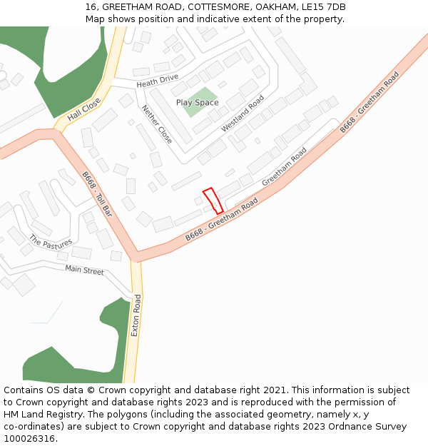 16, GREETHAM ROAD, COTTESMORE, OAKHAM, LE15 7DB: Location map and indicative extent of plot