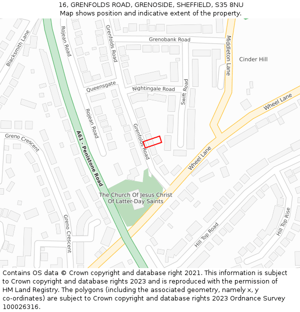 16, GRENFOLDS ROAD, GRENOSIDE, SHEFFIELD, S35 8NU: Location map and indicative extent of plot