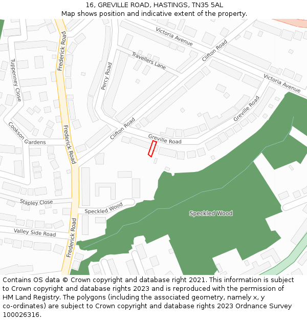 16, GREVILLE ROAD, HASTINGS, TN35 5AL: Location map and indicative extent of plot