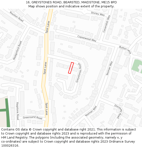 16, GREYSTONES ROAD, BEARSTED, MAIDSTONE, ME15 8PD: Location map and indicative extent of plot