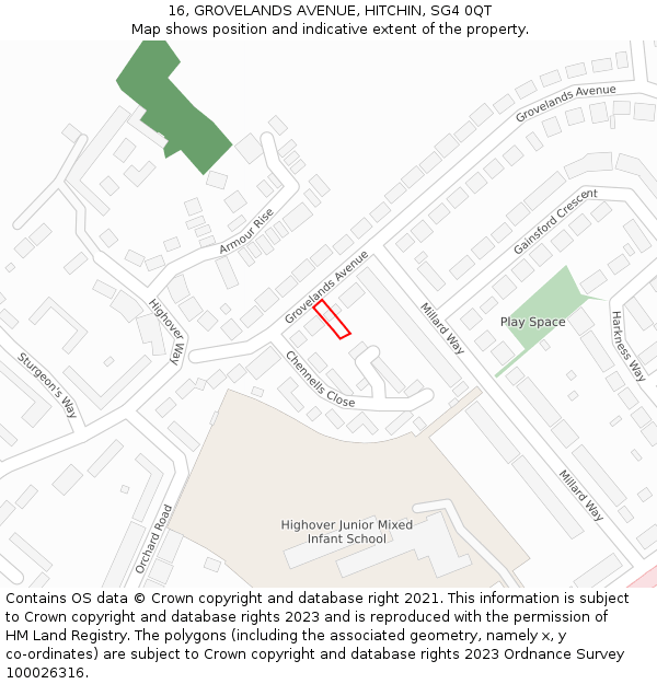 16, GROVELANDS AVENUE, HITCHIN, SG4 0QT: Location map and indicative extent of plot