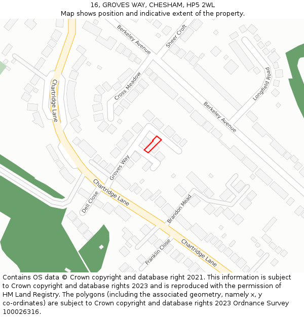 16, GROVES WAY, CHESHAM, HP5 2WL: Location map and indicative extent of plot