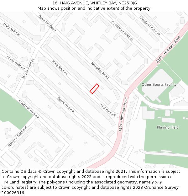 16, HAIG AVENUE, WHITLEY BAY, NE25 8JG: Location map and indicative extent of plot
