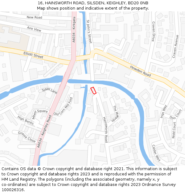 16, HAINSWORTH ROAD, SILSDEN, KEIGHLEY, BD20 0NB: Location map and indicative extent of plot