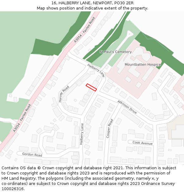 16, HALBERRY LANE, NEWPORT, PO30 2ER: Location map and indicative extent of plot