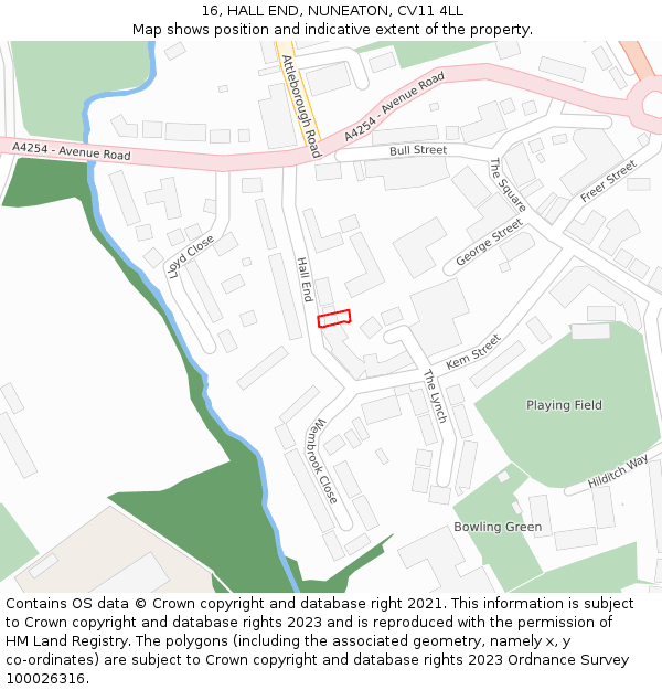 16, HALL END, NUNEATON, CV11 4LL: Location map and indicative extent of plot