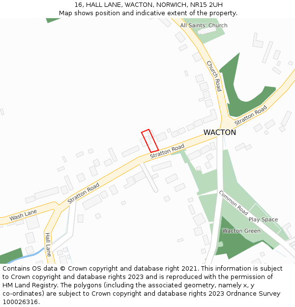 16, HALL LANE, WACTON, NORWICH, NR15 2UH: Location map and indicative extent of plot