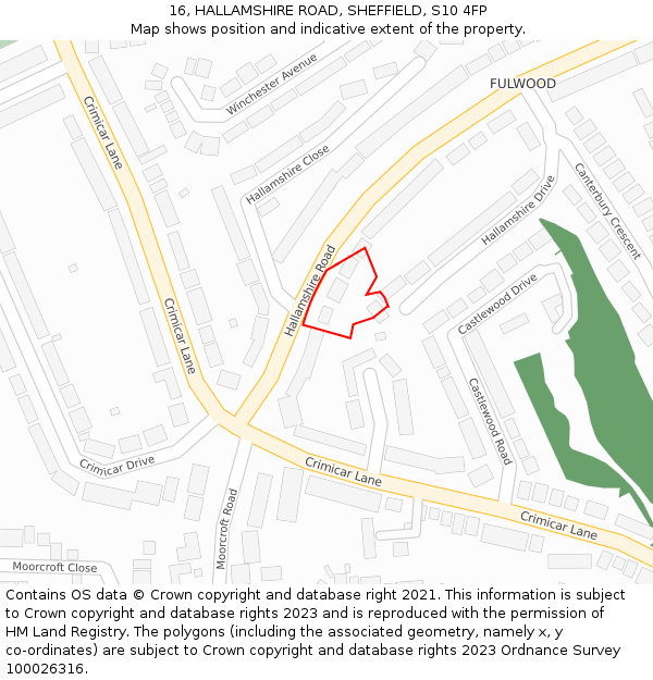 16, HALLAMSHIRE ROAD, SHEFFIELD, S10 4FP: Location map and indicative extent of plot