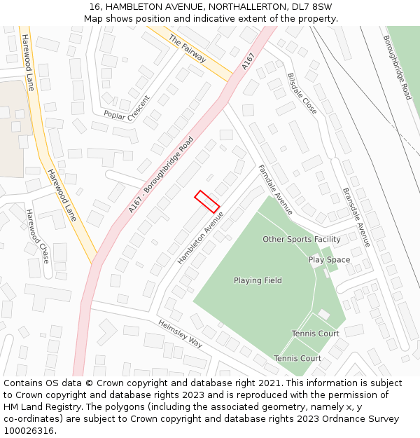 16, HAMBLETON AVENUE, NORTHALLERTON, DL7 8SW: Location map and indicative extent of plot
