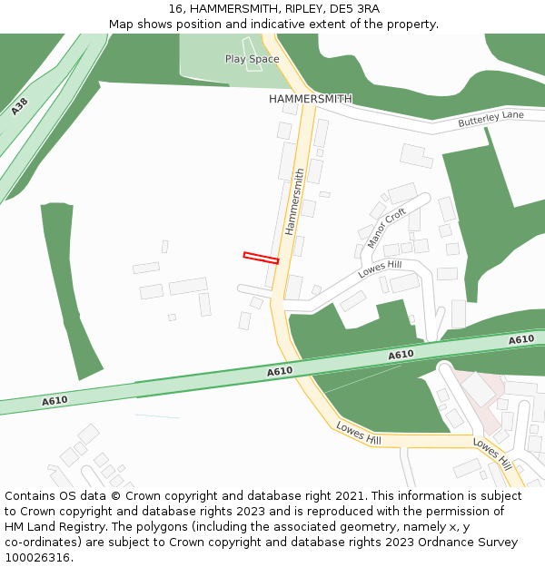16, HAMMERSMITH, RIPLEY, DE5 3RA: Location map and indicative extent of plot