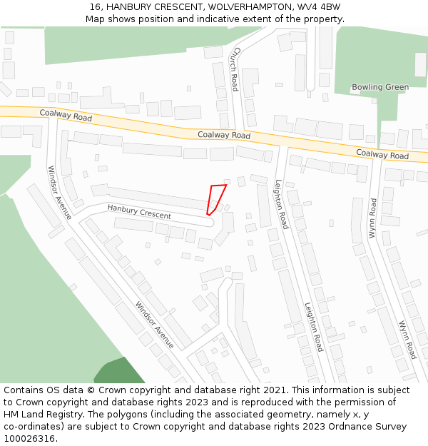 16, HANBURY CRESCENT, WOLVERHAMPTON, WV4 4BW: Location map and indicative extent of plot