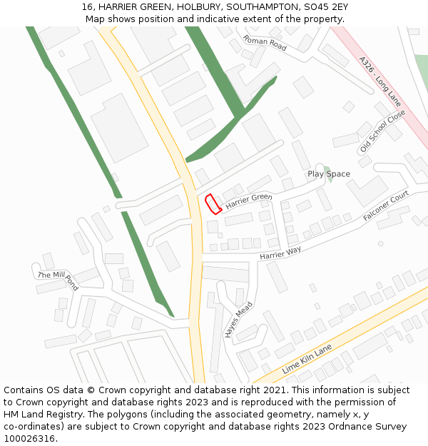 16, HARRIER GREEN, HOLBURY, SOUTHAMPTON, SO45 2EY: Location map and indicative extent of plot