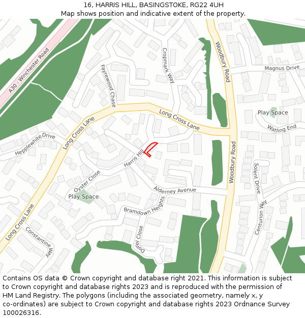 16, HARRIS HILL, BASINGSTOKE, RG22 4UH: Location map and indicative extent of plot