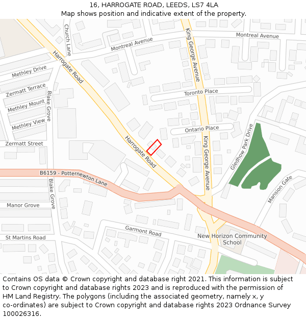 16, HARROGATE ROAD, LEEDS, LS7 4LA: Location map and indicative extent of plot