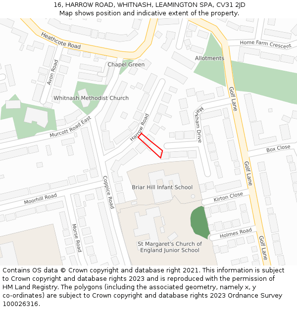 16, HARROW ROAD, WHITNASH, LEAMINGTON SPA, CV31 2JD: Location map and indicative extent of plot