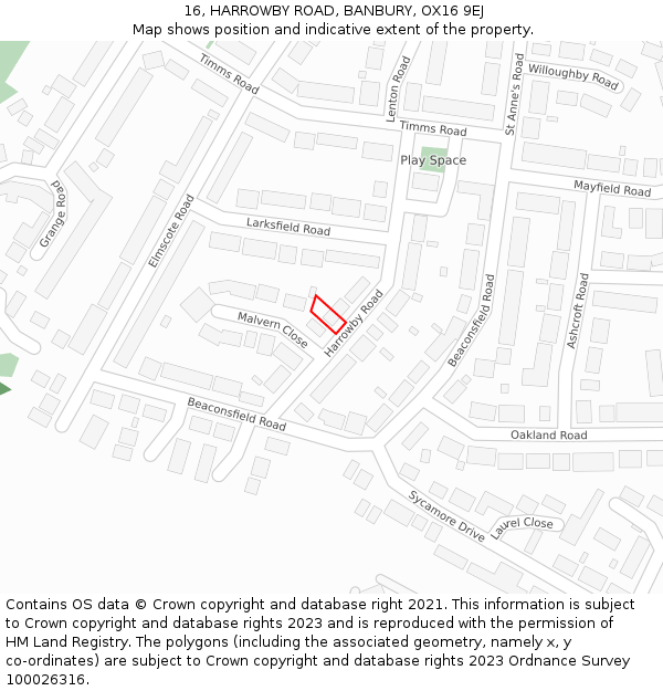 16, HARROWBY ROAD, BANBURY, OX16 9EJ: Location map and indicative extent of plot