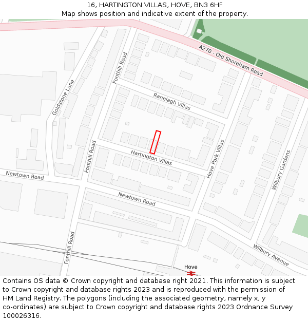 16, HARTINGTON VILLAS, HOVE, BN3 6HF: Location map and indicative extent of plot
