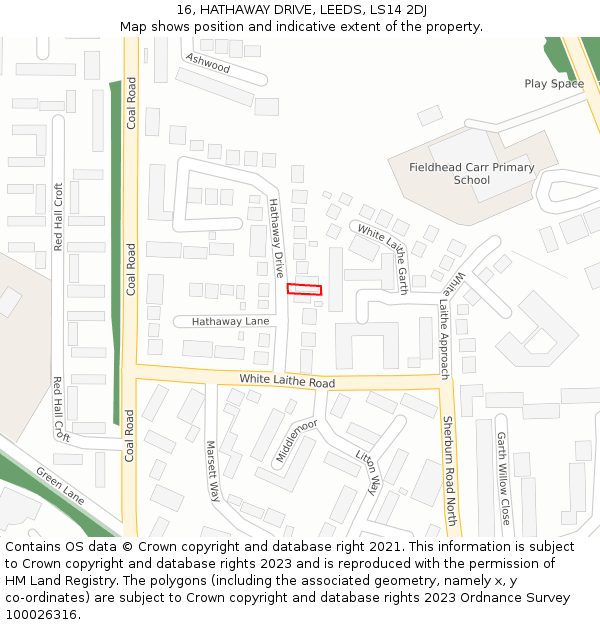 16, HATHAWAY DRIVE, LEEDS, LS14 2DJ: Location map and indicative extent of plot