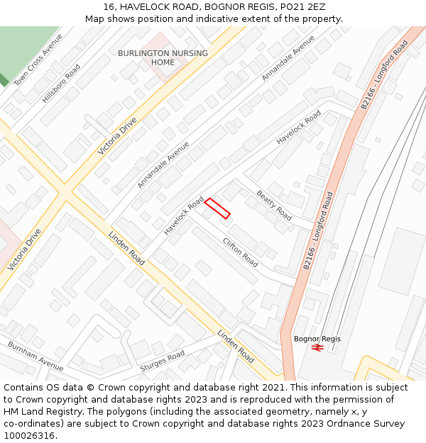 16, HAVELOCK ROAD, BOGNOR REGIS, PO21 2EZ: Location map and indicative extent of plot