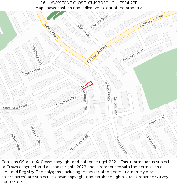16, HAWKSTONE CLOSE, GUISBOROUGH, TS14 7PE: Location map and indicative extent of plot