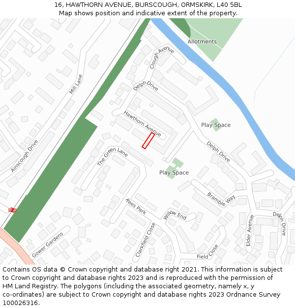 16, HAWTHORN AVENUE, BURSCOUGH, ORMSKIRK, L40 5BL: Location map and indicative extent of plot