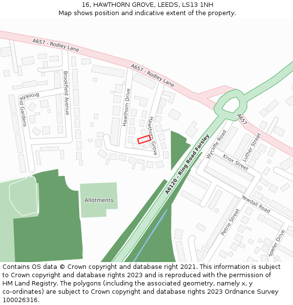 16, HAWTHORN GROVE, LEEDS, LS13 1NH: Location map and indicative extent of plot