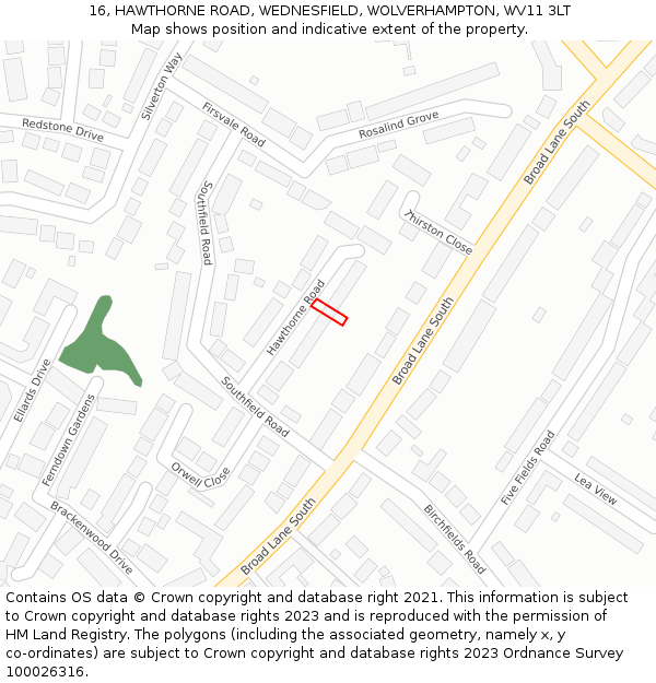 16, HAWTHORNE ROAD, WEDNESFIELD, WOLVERHAMPTON, WV11 3LT: Location map and indicative extent of plot