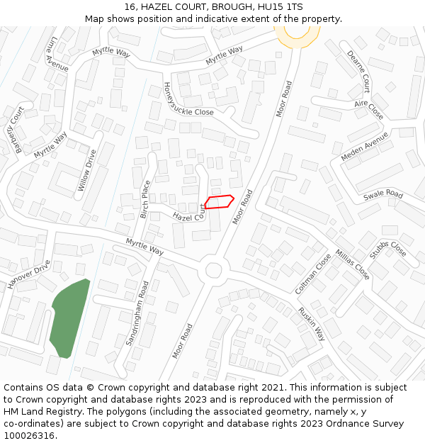 16, HAZEL COURT, BROUGH, HU15 1TS: Location map and indicative extent of plot