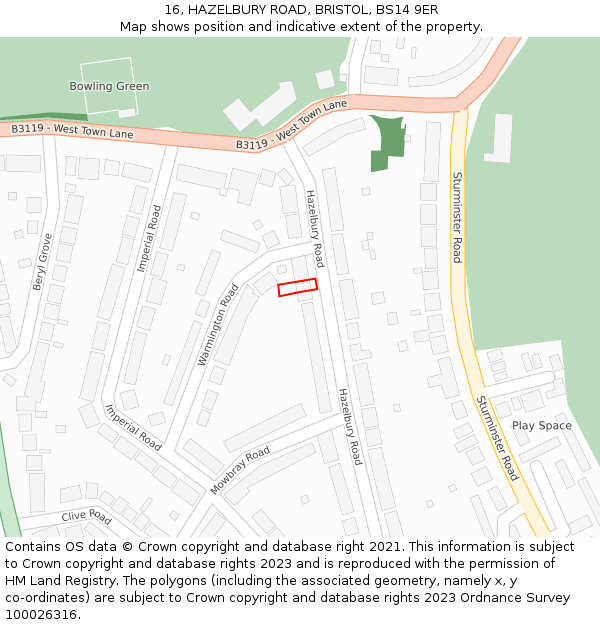 16, HAZELBURY ROAD, BRISTOL, BS14 9ER: Location map and indicative extent of plot