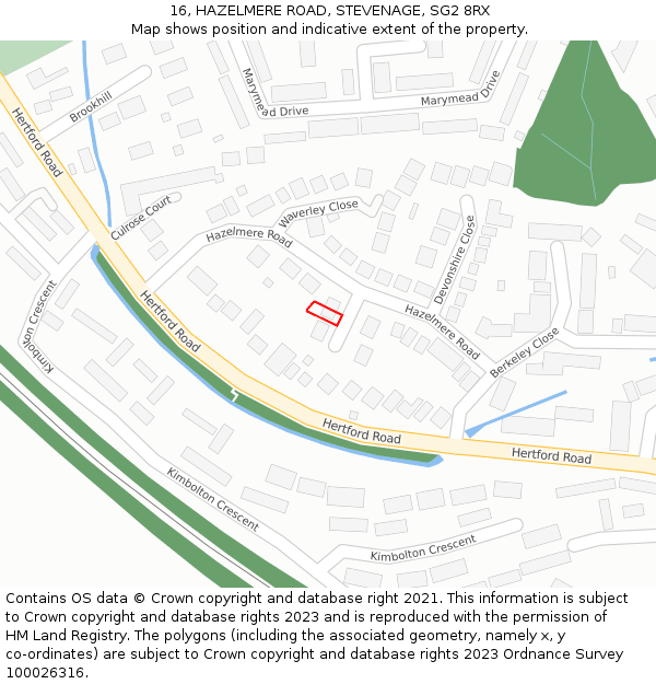 16, HAZELMERE ROAD, STEVENAGE, SG2 8RX: Location map and indicative extent of plot