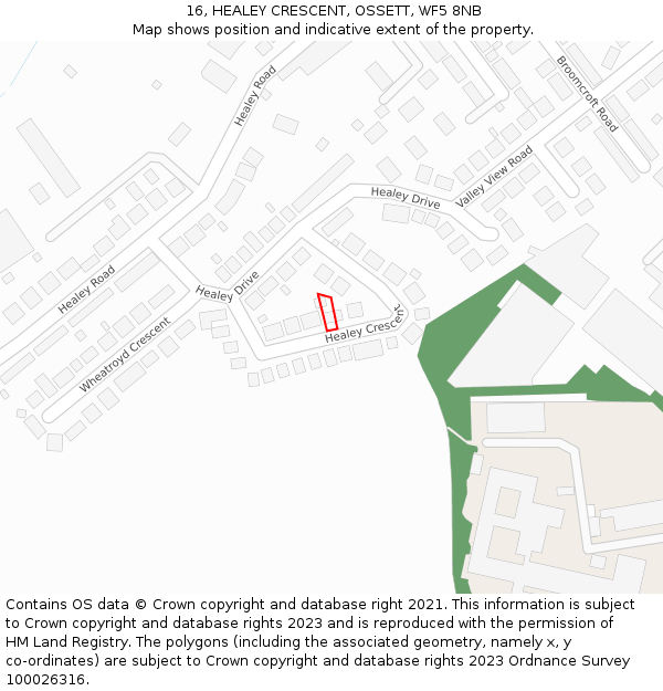 16, HEALEY CRESCENT, OSSETT, WF5 8NB: Location map and indicative extent of plot