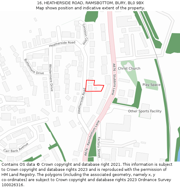 16, HEATHERSIDE ROAD, RAMSBOTTOM, BURY, BL0 9BX: Location map and indicative extent of plot
