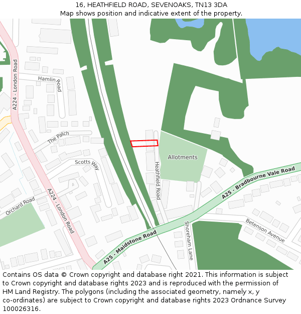 16, HEATHFIELD ROAD, SEVENOAKS, TN13 3DA: Location map and indicative extent of plot