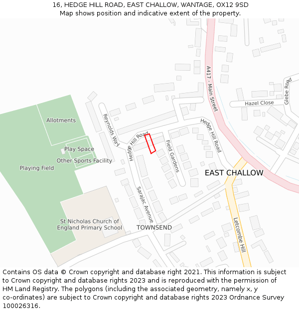 16, HEDGE HILL ROAD, EAST CHALLOW, WANTAGE, OX12 9SD: Location map and indicative extent of plot
