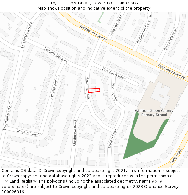 16, HEIGHAM DRIVE, LOWESTOFT, NR33 9DY: Location map and indicative extent of plot