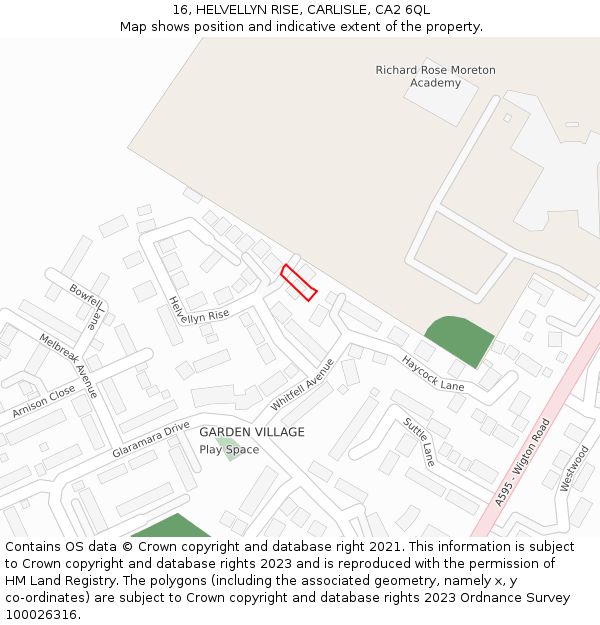 16, HELVELLYN RISE, CARLISLE, CA2 6QL: Location map and indicative extent of plot