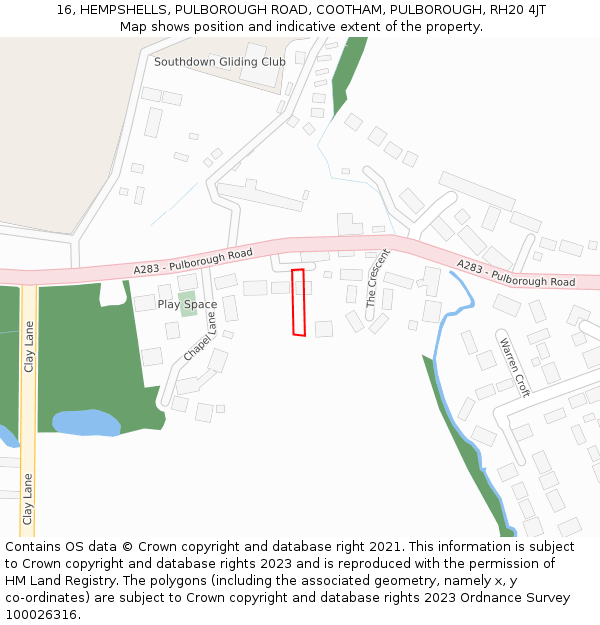 16, HEMPSHELLS, PULBOROUGH ROAD, COOTHAM, PULBOROUGH, RH20 4JT: Location map and indicative extent of plot